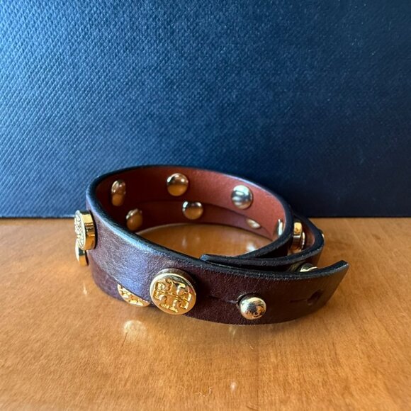 Tory Burch brown and gold leather wrap bracelet - Picture 2 of 7